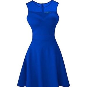 A-Line Pleated Cocktail Dress w/ Mesh Neckline